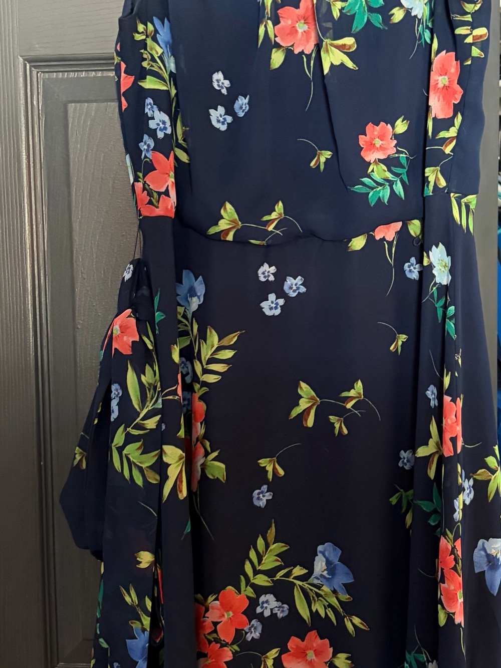 JH Collectibles Navy Floral Long Sleeve Maxi Dress with Coral & Green Accents